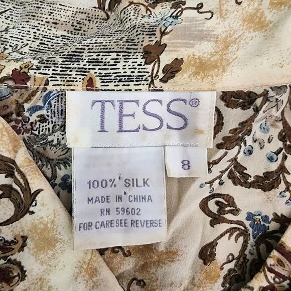 Tess Blouse Womens Sz 8 Vintage Silk Mature Boho Arsty Art To Wear Cottagecore - Picture 4 of 4